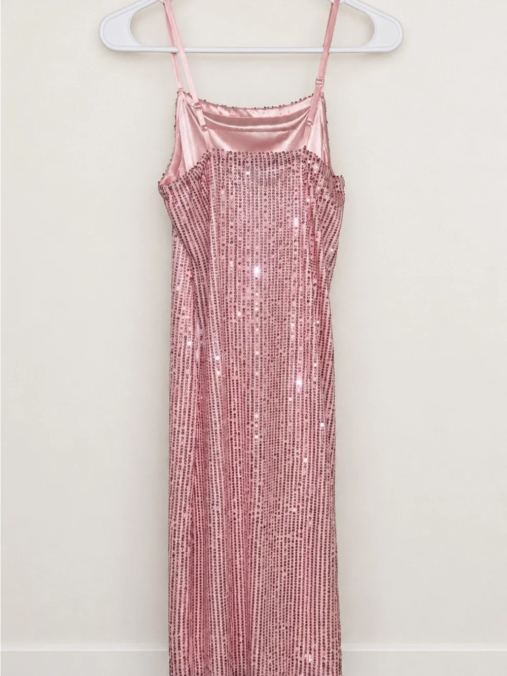 Girls' Pink Sequin Slip Dress with Thin Straps